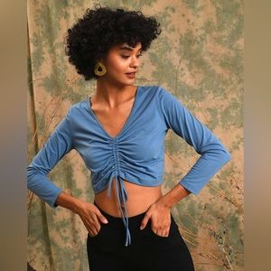 BP Blue Bell Bottom Sleeve Scrunch Tie Crop Top